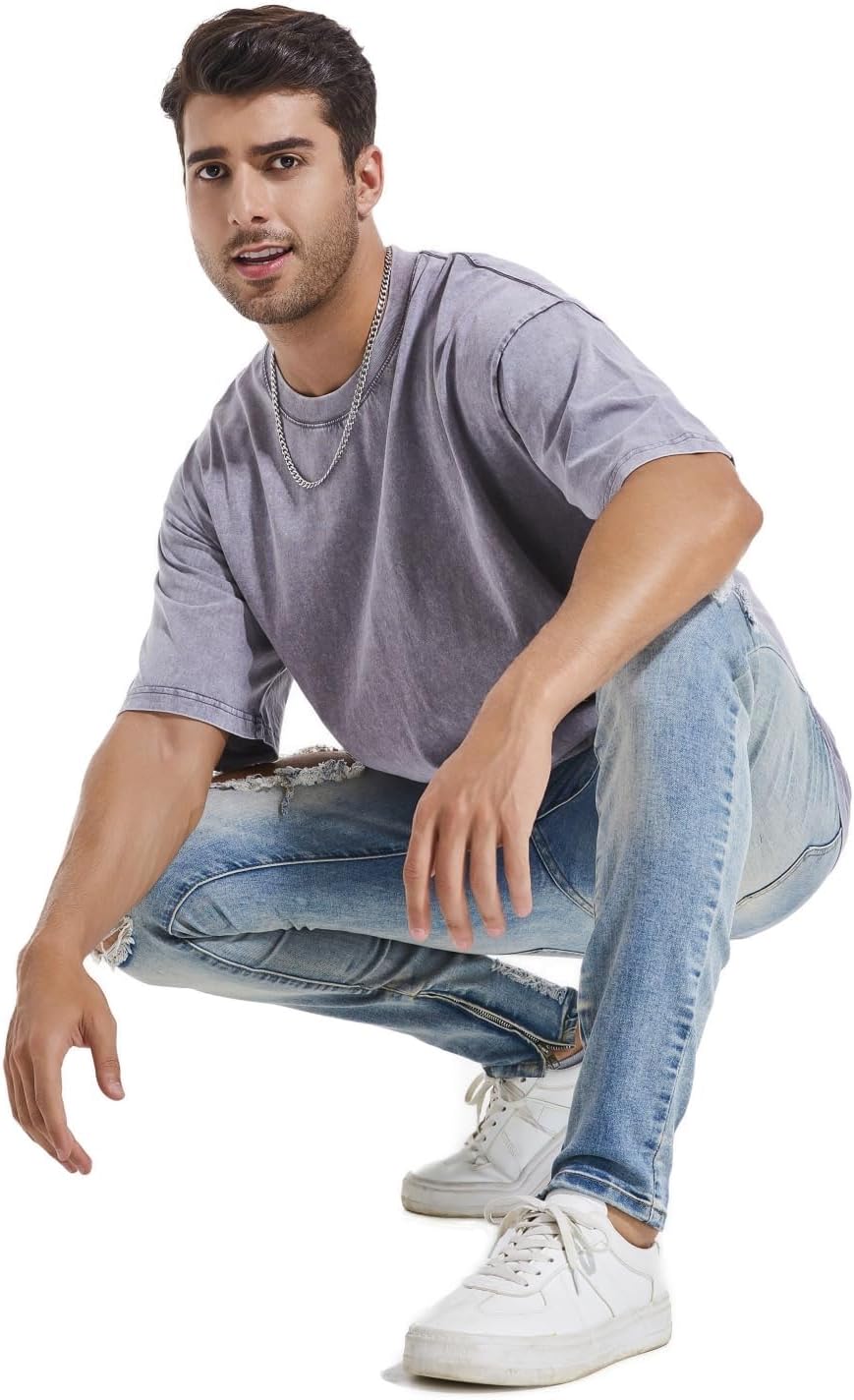 3 Pcs Men's Oversized Heavy Cotton Summer T-Shirts Vintage Tee Loose Fit Short Sleeve Casual Tshirts for Men Women - Image 6