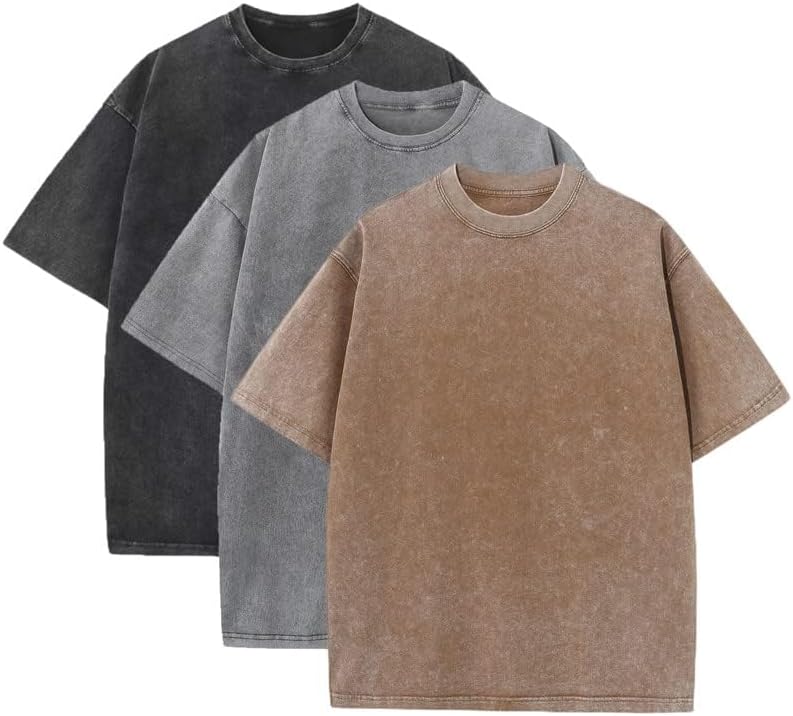 3 Pcs Men's Oversized Heavy Cotton Summer T-Shirts Vintage Tee Loose Fit Short Sleeve Casual Tshirts for Men Women - Image 2