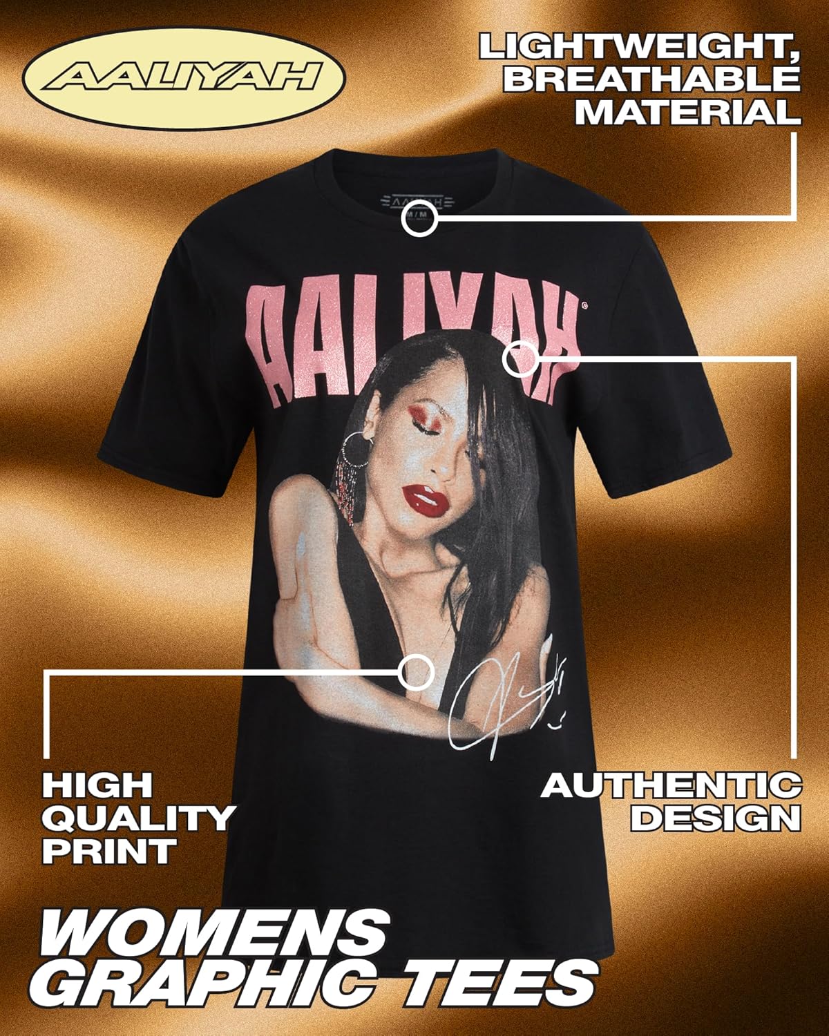 Aaliyah Womens T Shirts - Soft Lightweight Crewneck Graphic Tees Concert Tshirts - Y2k Shirts for Women (Sizes: S-XL) - Image 2