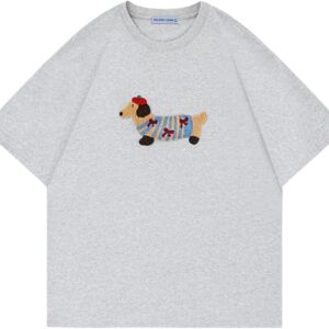 Aelfric Eden Mens Oversized Graphic Tees Dog Embroidery Casual Women Tshirts Short Sleeve Top Cotton Cute Tee Shirt