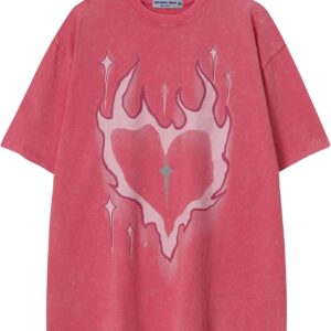 Aelfric Eden Mens Oversized T Shirts Tees Distorted Portrait Print Crew Neck Cotton Tops Streetwear Casual Shirt