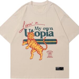 Aelfric Eden Mens Oversized T Shirts Tees Tiger Graphic Tee Print Cotton Tops Streetwear Casual Shirt