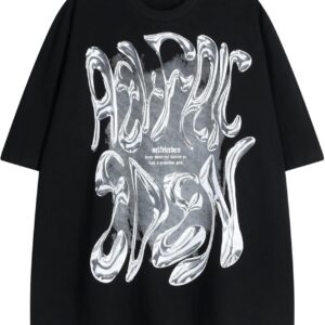 Aelfric Eden Metalic Graphic Tees Men Y2k Oversized T Shirts Women Vintage Tees Unisex Summer Tops
