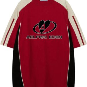 Aelfric Eden Oversized Graphic Tees Men Contrast Color Speedway Racing Tee Unisex Streetwear Tshirt Patchwork Polo Tee