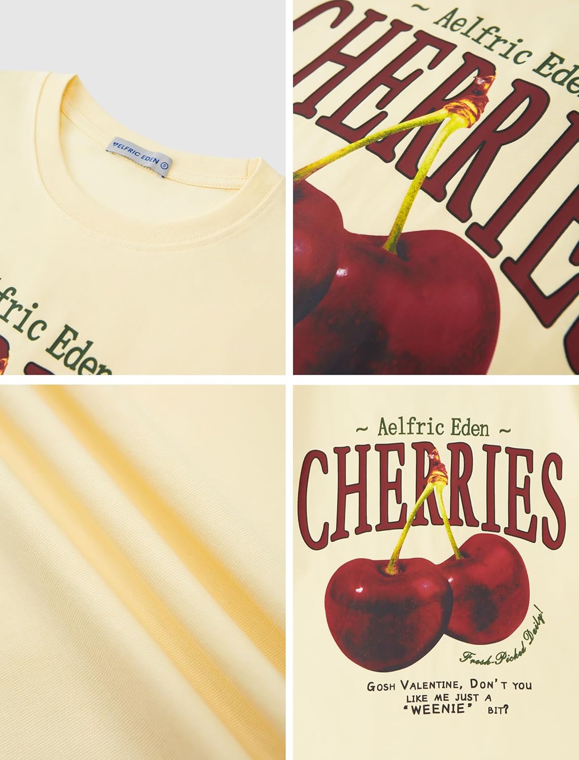 Aelfric Eden Oversized Graphic Tees Unisex Cherries Print T Shirts Casual Summer Short Sleeve Top Cotton Cute Tee Shirt - Image 5