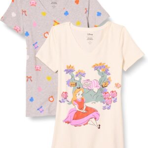 Amazon Essentials Disney | Marvel | Star Wars | Princess Women's Classic-Fit Short-Sleeve V-Neck T-Shirt, Multipacks