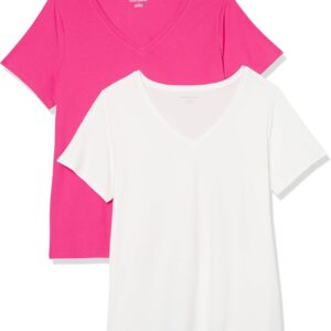 Amazon Essentials Women's Plus Size Short-Sleeve V-Neck T-Shirt, Multipacks