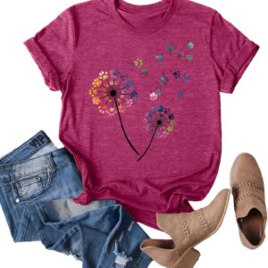 Anbech Womens Dandelion Graphic T-Shirts Teen Girls Cute Sunflower Print Casual Tee Tops
