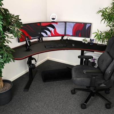 Arozzi Arena Angelo UltrawideFull Surface Water Resistant Desk Mat 3 Custom Monitor Mount Cut Outs and Under The Desk Cable Management (Black) - Image 2