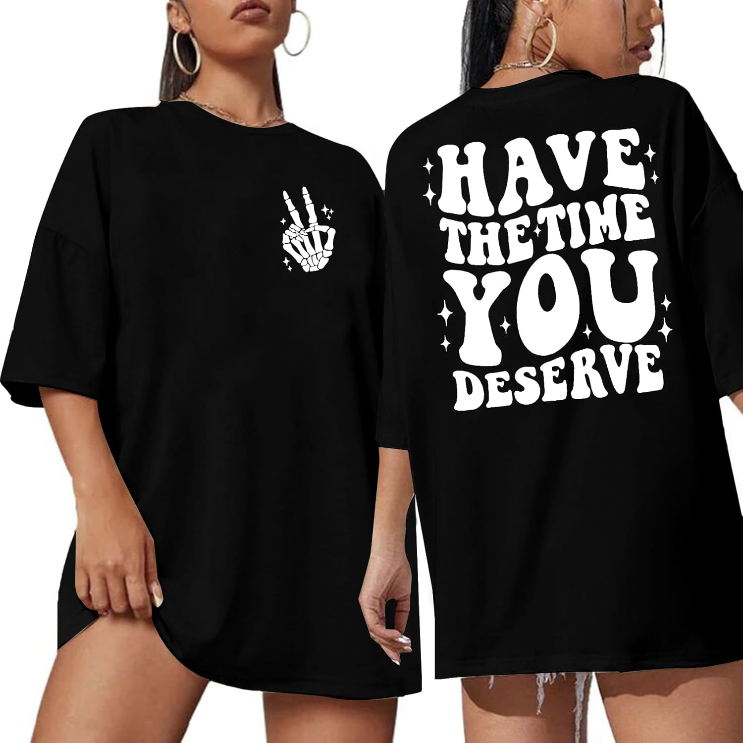 ASTANFY Oversized Tshirts for Women: Deserve Day Shirt Funny Skeleton Shirts Casual Oversized Graphic Tees Tops - Image 13