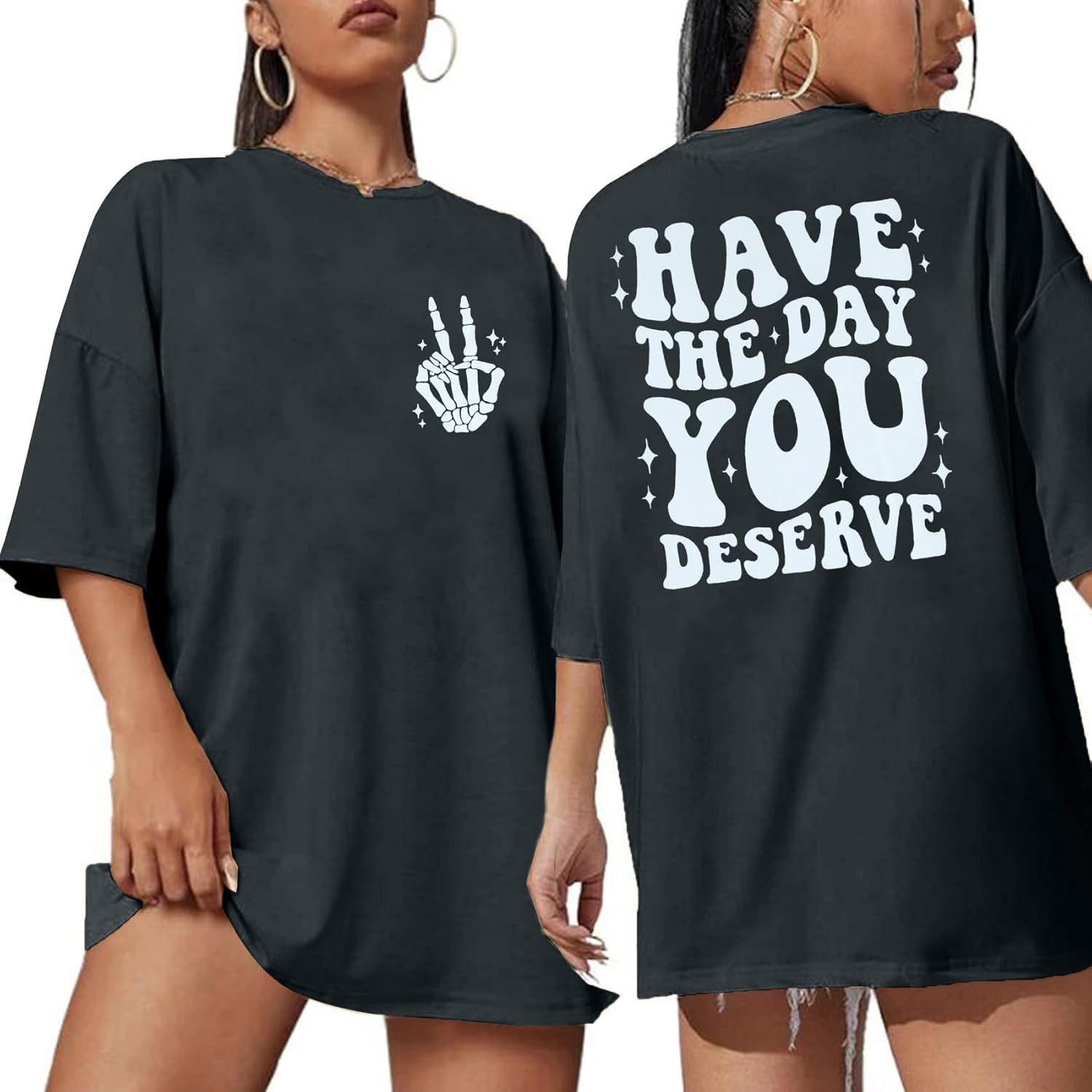 ASTANFY Oversized Tshirts for Women: Deserve Day Shirt Funny Skeleton Shirts Casual Oversized Graphic Tees Tops