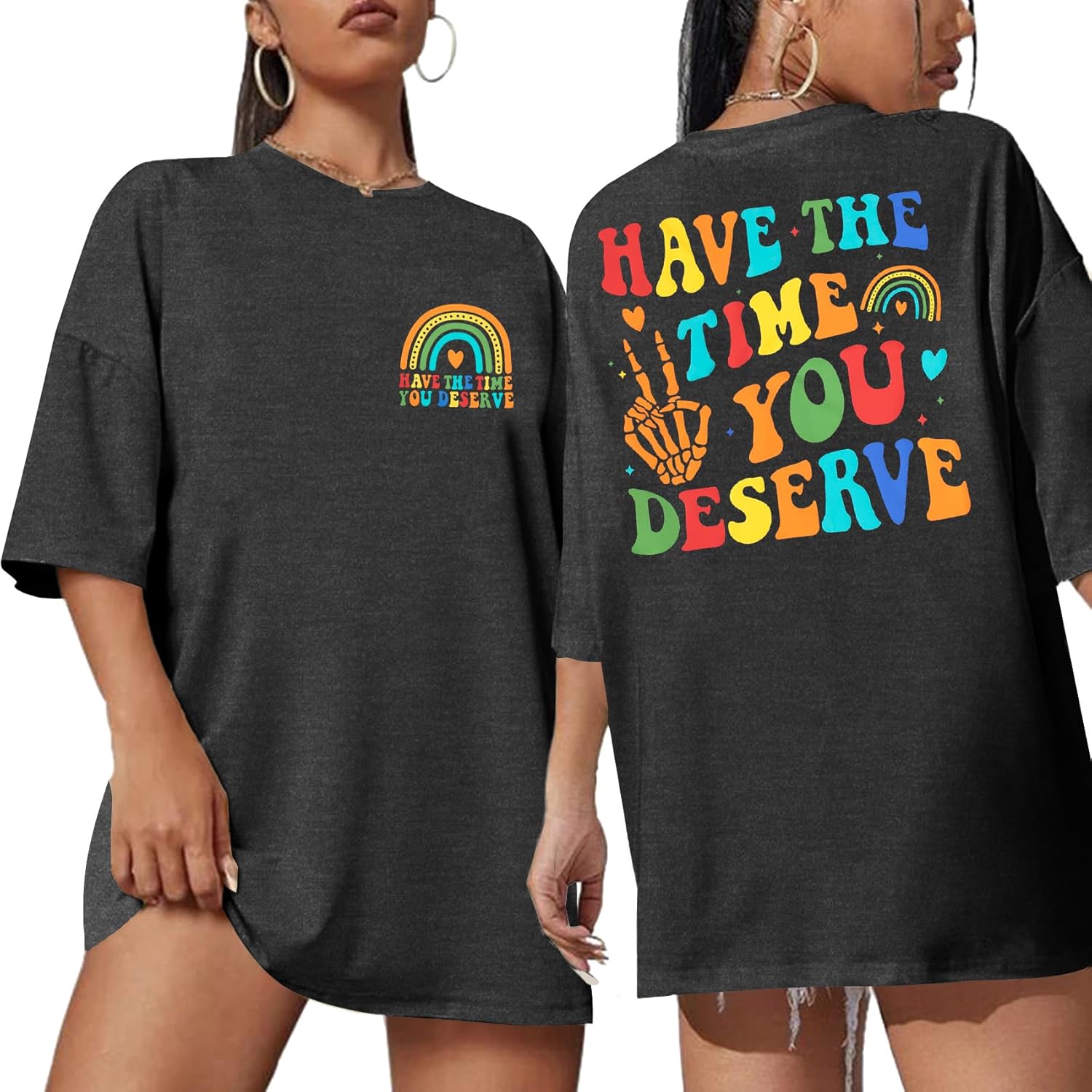 ASTANFY Oversized Tshirts for Women: Deserve Day Shirt Funny Skeleton Shirts Casual Oversized Graphic Tees Tops - Image 7