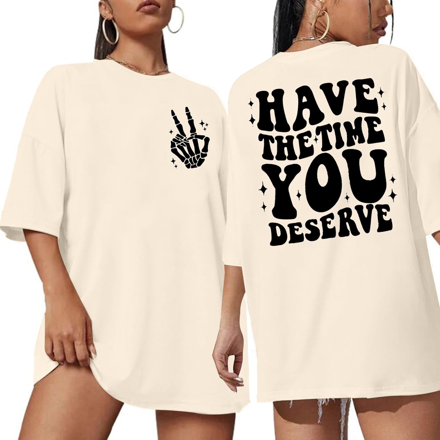 ASTANFY Oversized Tshirts for Women: Deserve Day Shirt Funny Skeleton Shirts Casual Oversized Graphic Tees Tops - Image 14