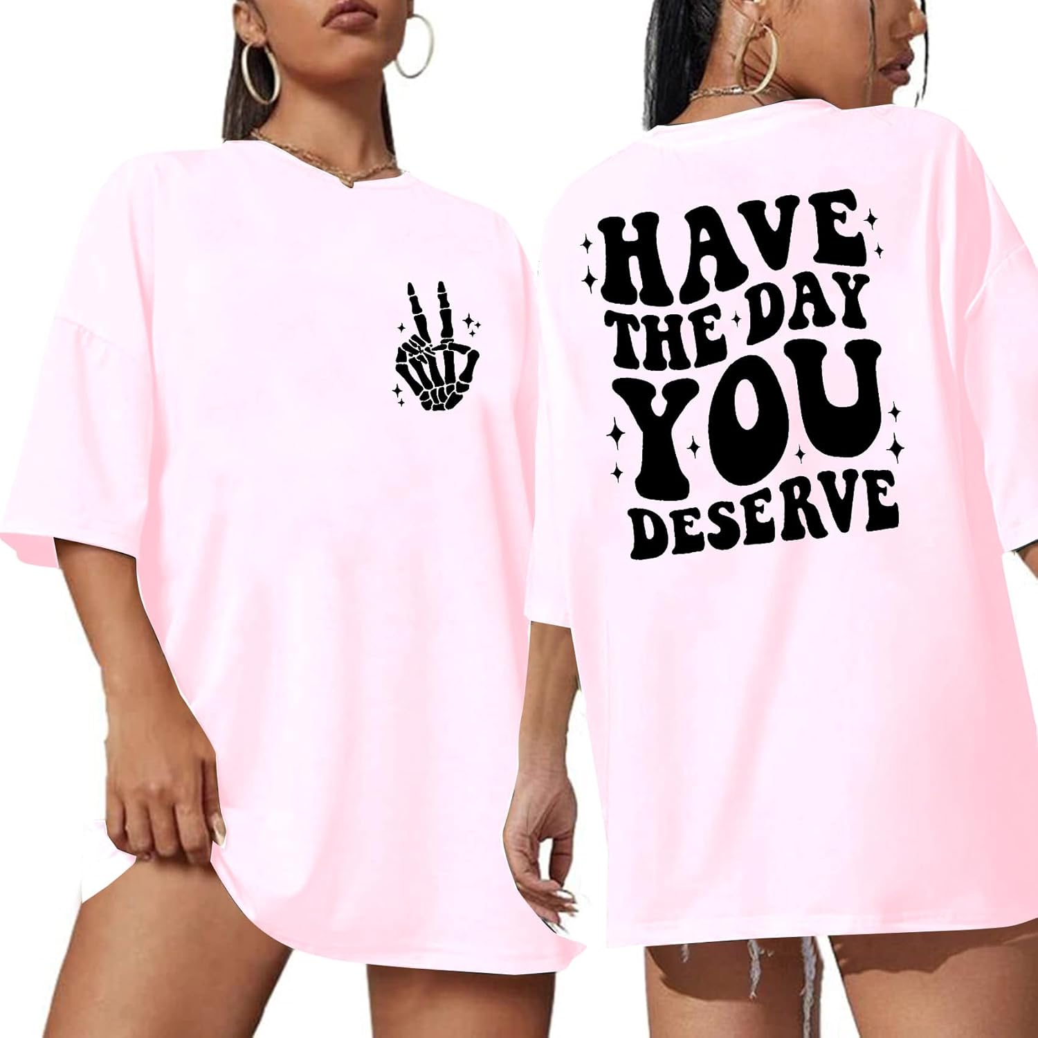 ASTANFY Oversized Tshirts for Women: Deserve Day Shirt Funny Skeleton Shirts Casual Oversized Graphic Tees Tops - Image 6