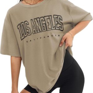 ATHMILE Womens Oversized T Shirts Loose Fit Crewneck Short Sleeve Tops Summer Casual Blouse Y2K 2025 Basic Tee Beach