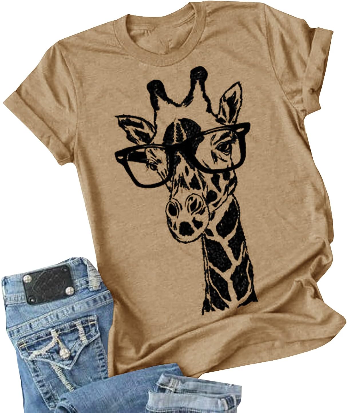Auburet Womens Giraffe T Shirt Summer Funny Graphic Short Sleeve Crewneck Tees Casual Shirt Tops - Image 14
