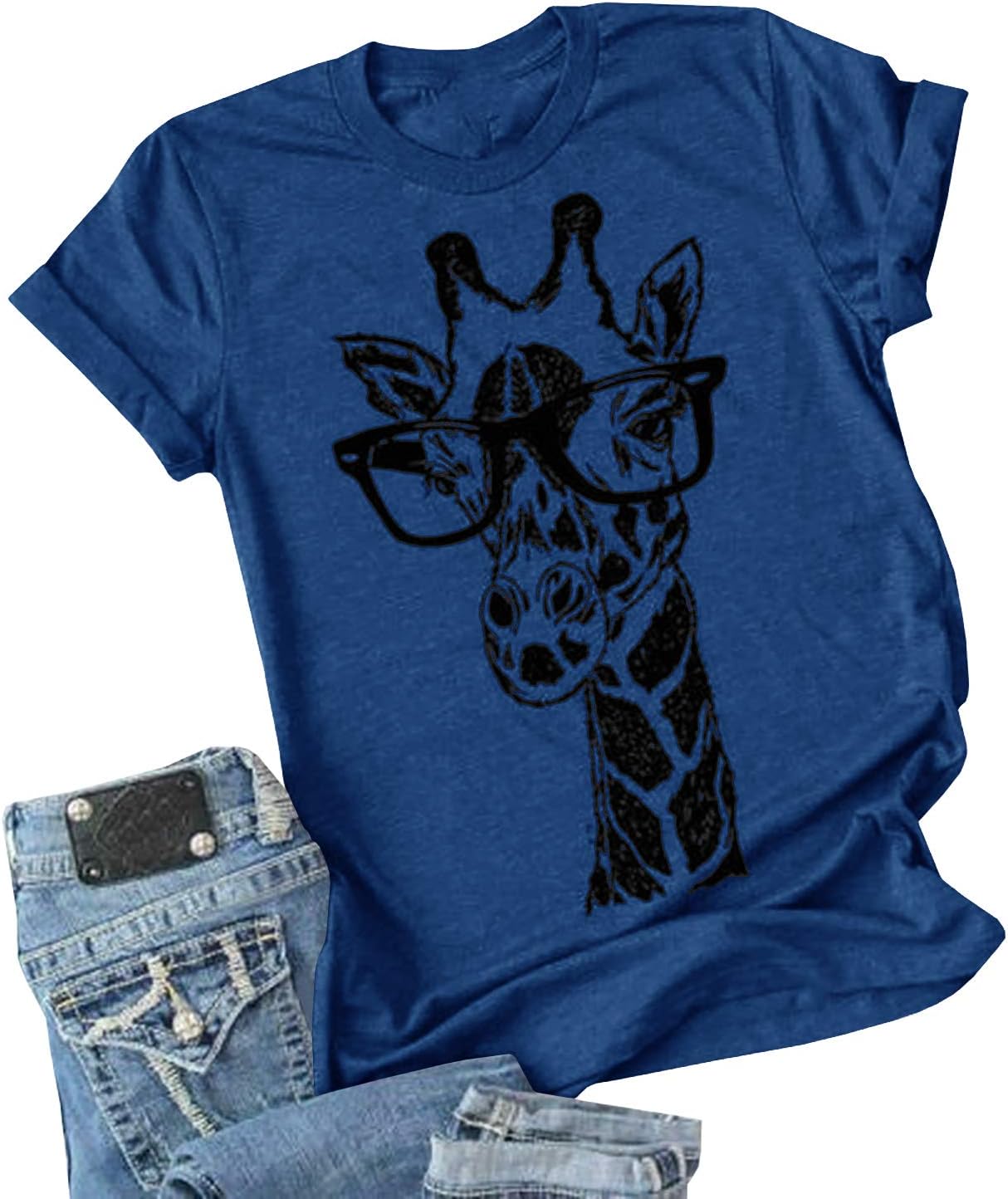 Auburet Womens Giraffe T Shirt Summer Funny Graphic Short Sleeve Crewneck Tees Casual Shirt Tops - Image 9
