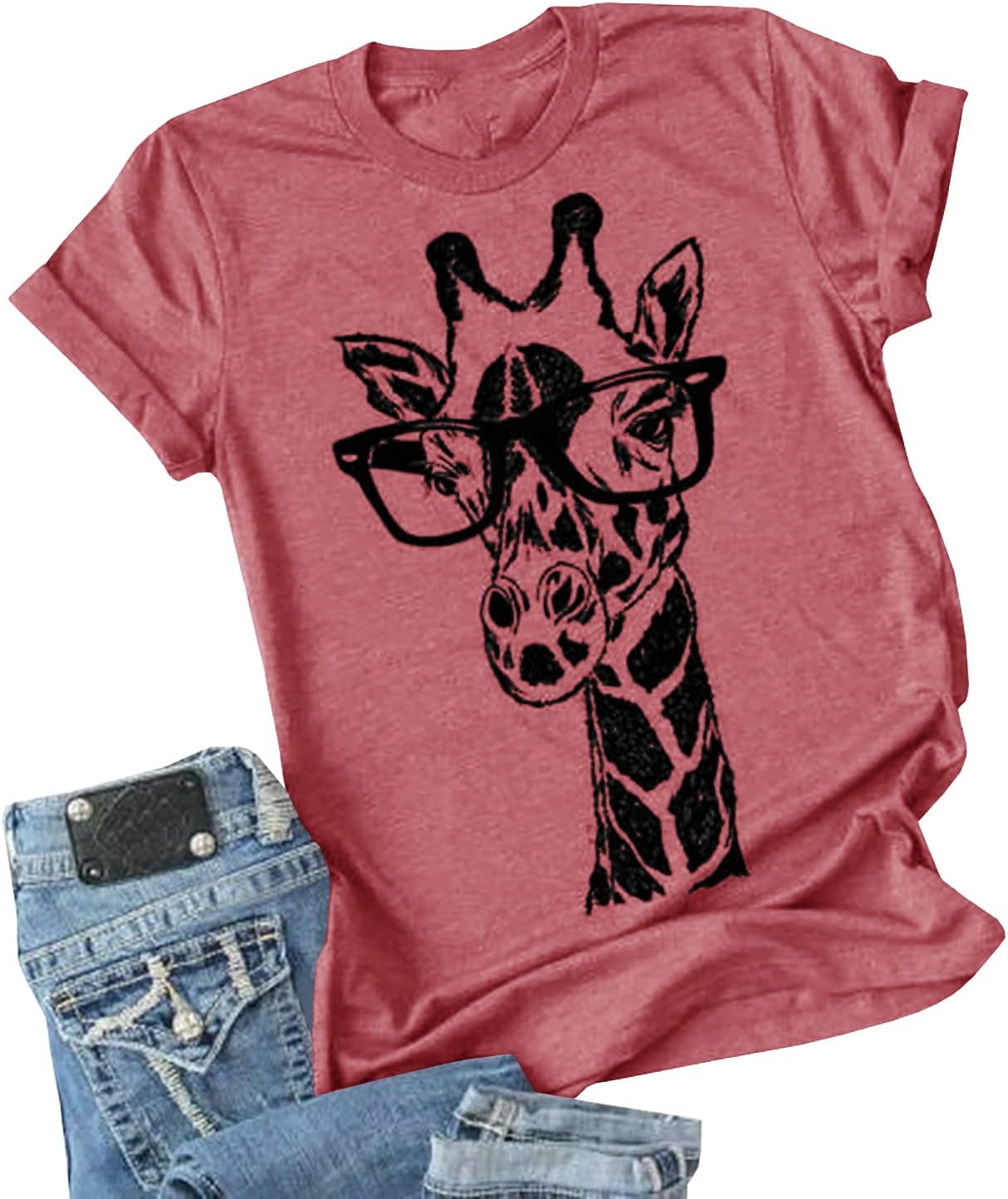 Auburet Womens Giraffe T Shirt Summer Funny Graphic Short Sleeve Crewneck Tees Casual Shirt Tops - Image 11