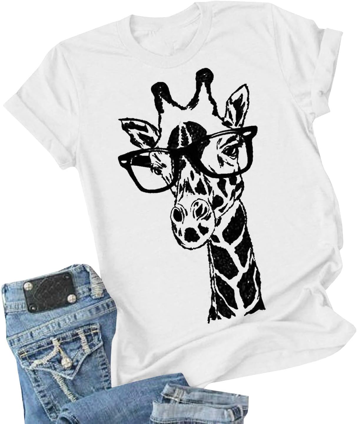 Auburet Womens Giraffe T Shirt Summer Funny Graphic Short Sleeve Crewneck Tees Casual Shirt Tops - Image 7