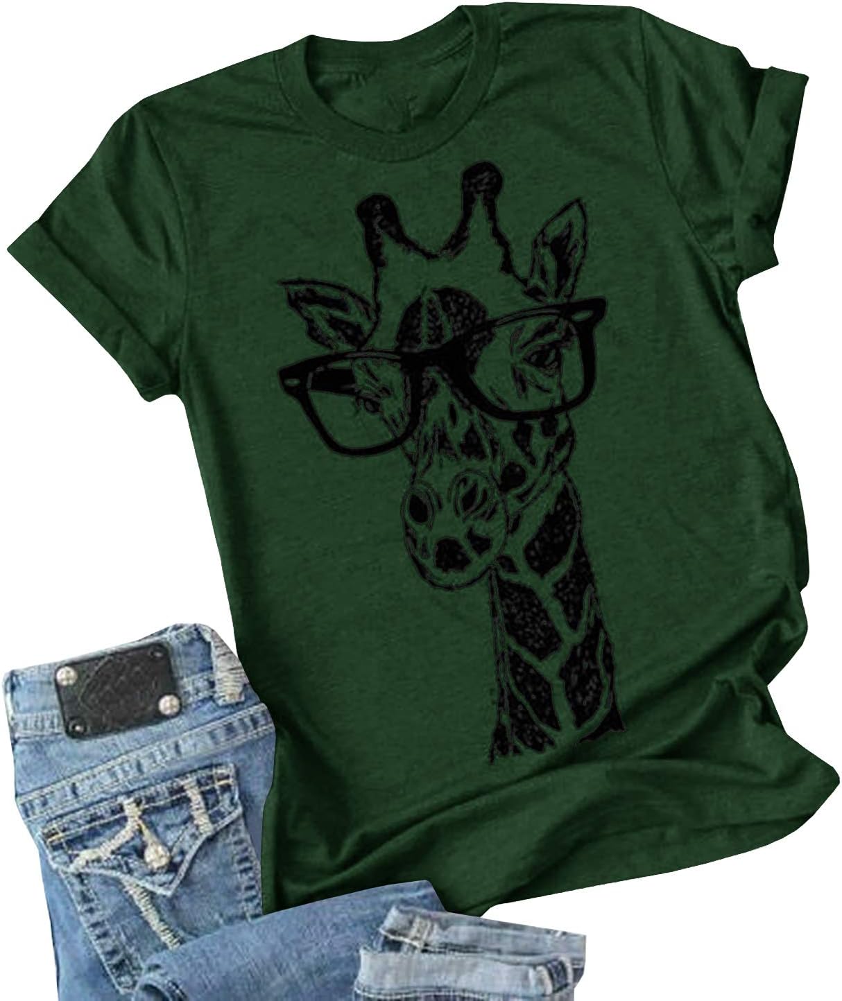 Auburet Womens Giraffe T Shirt Summer Funny Graphic Short Sleeve Crewneck Tees Casual Shirt Tops - Image 8