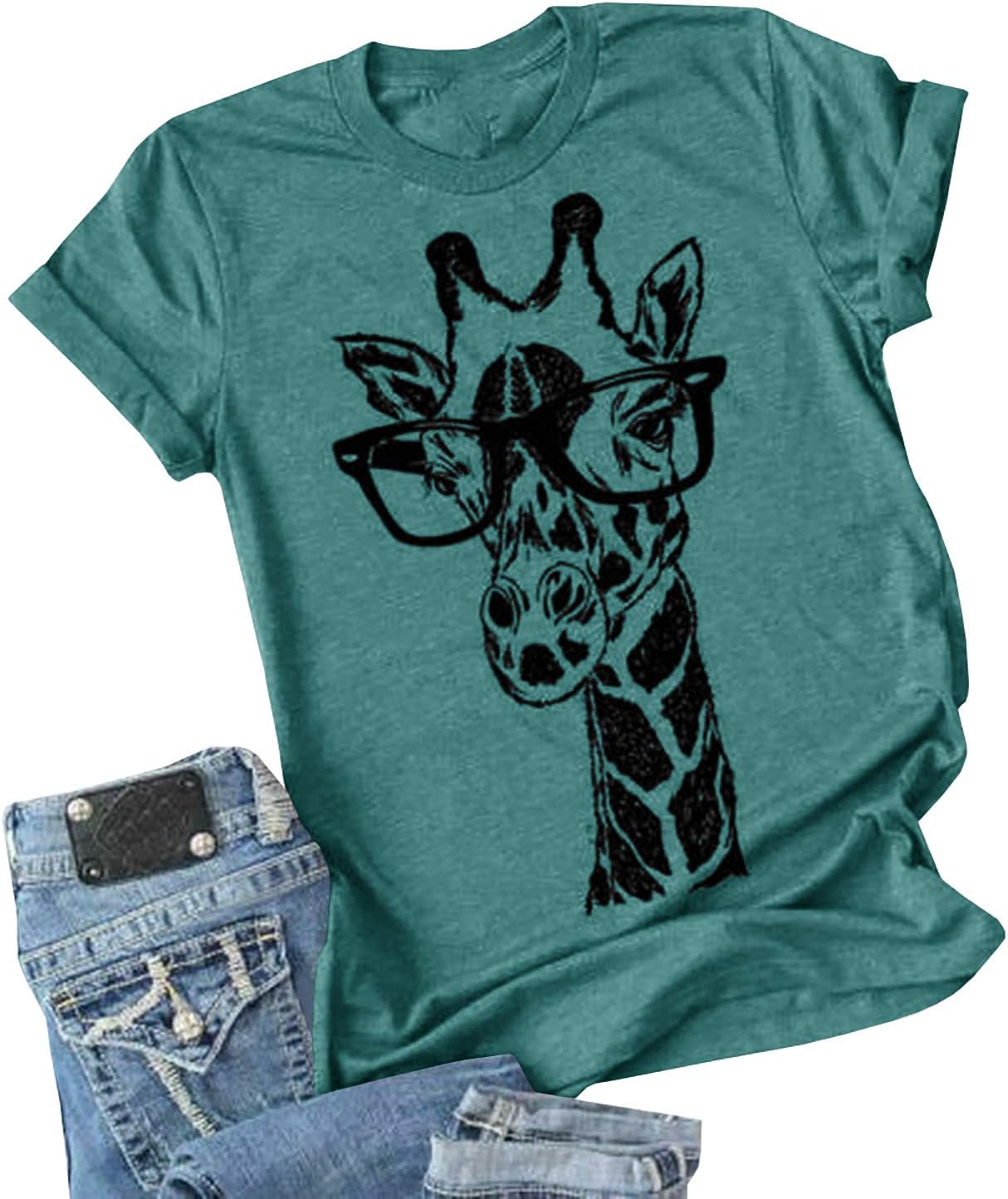 Auburet Womens Giraffe T Shirt Summer Funny Graphic Short Sleeve Crewneck Tees Casual Shirt Tops