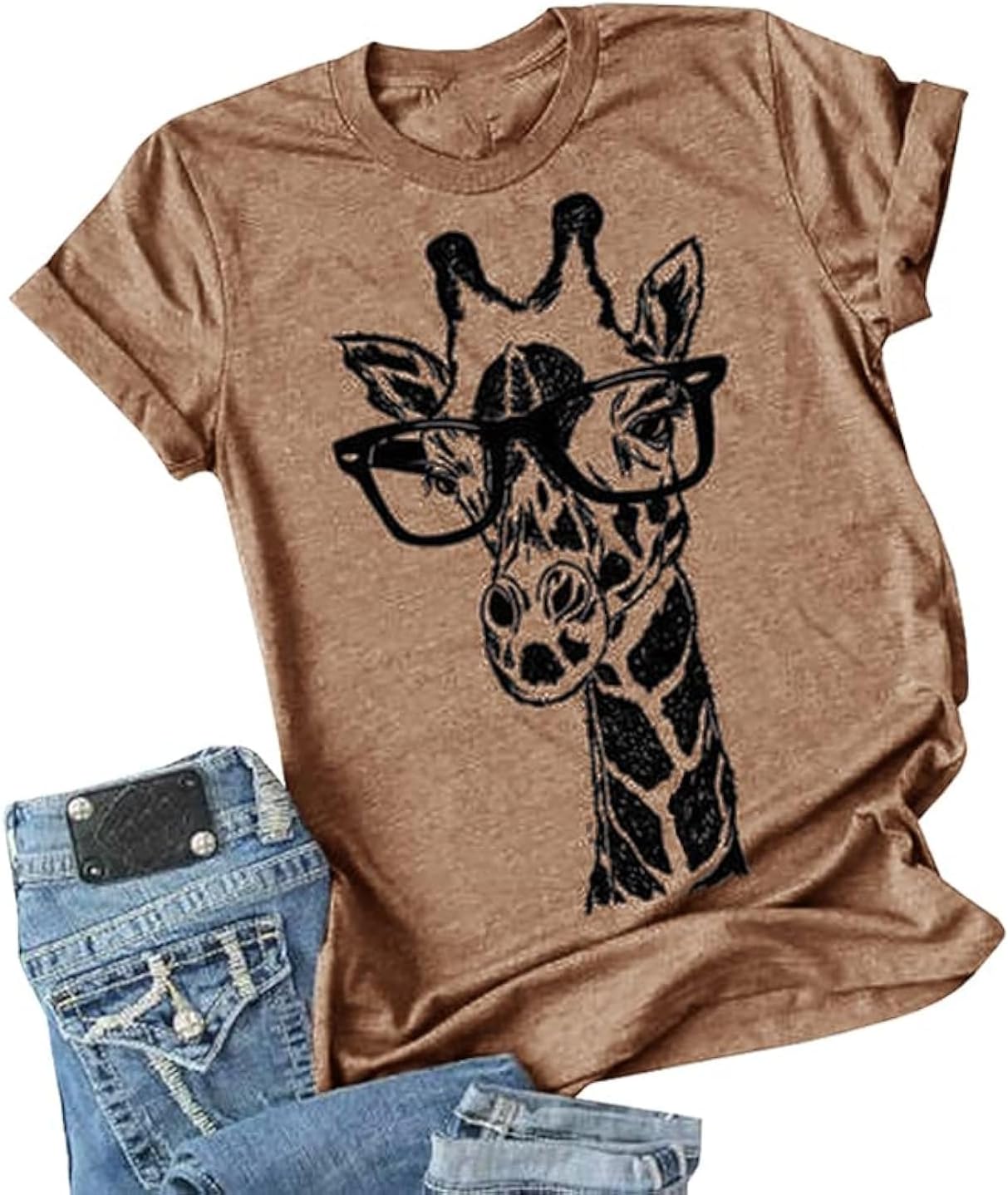 Auburet Womens Giraffe T Shirt Summer Funny Graphic Short Sleeve Crewneck Tees Casual Shirt Tops - Image 6