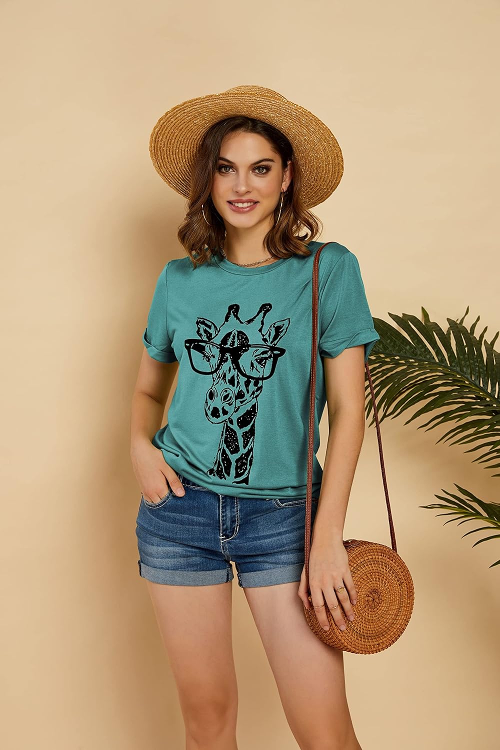 Auburet Womens Giraffe T Shirt Summer Funny Graphic Short Sleeve Crewneck Tees Casual Shirt Tops - Image 2