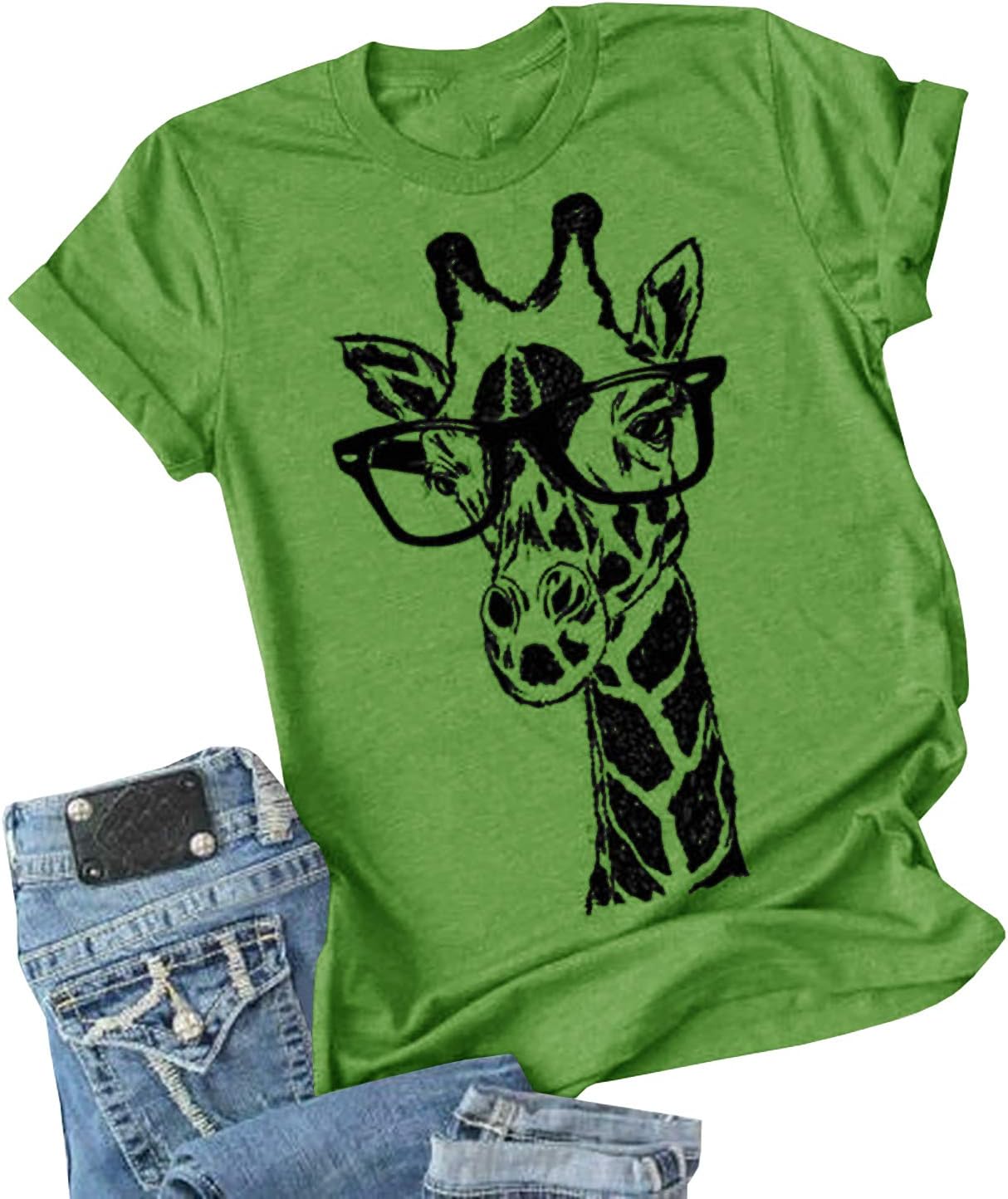 Auburet Womens Giraffe T Shirt Summer Funny Graphic Short Sleeve Crewneck Tees Casual Shirt Tops - Image 10