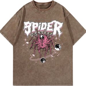 AugYew Graphic Tees Streetwear Tshirts Vintage Unisex Cotton Acid Washed Oversized T-Shirts Summer Clothes Tops for Men Women