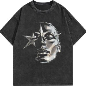 AugYew Men's Graphic Tees Shirt Unisex Cotton Oversized T-Shirt Short Sleeve Vintage Streetwear Casual Tee Top