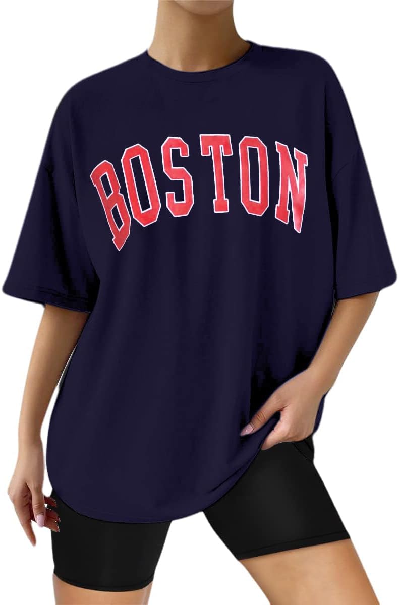 Avanova Women Graphic Letter Print Oversized T Shirt Short Sleeve Casual Summer Loose Fit Tee Top - Image 19