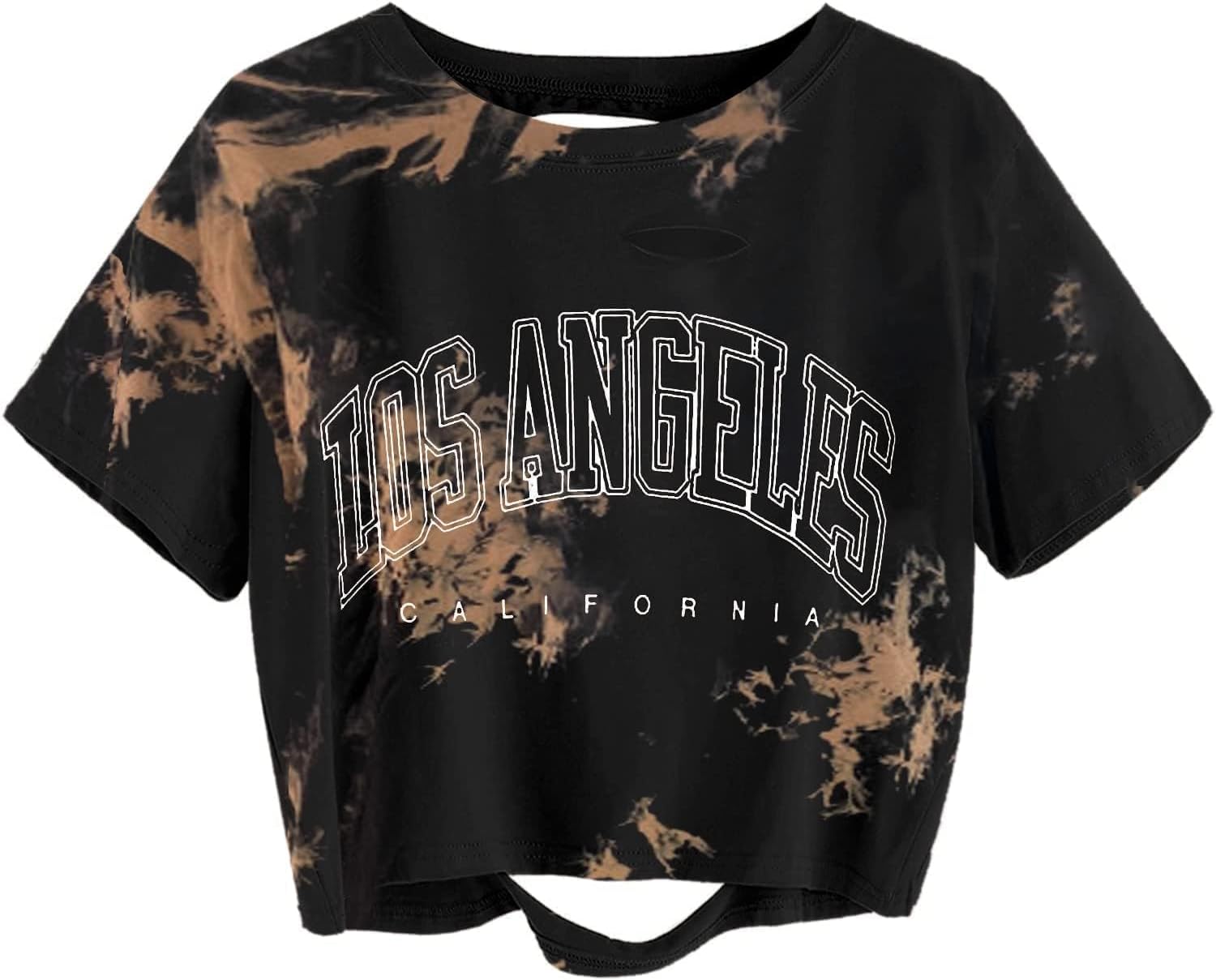 Avanova Women Los Angeles Graphic Distressed Oversized Crop Top Short Sleeve Ripped Boxy Loose Tee Shirt - Image 19