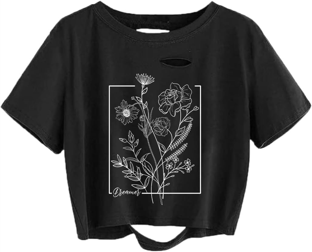 Avanova Women Los Angeles Graphic Distressed Oversized Crop Top Short Sleeve Ripped Boxy Loose Tee Shirt - Image 22
