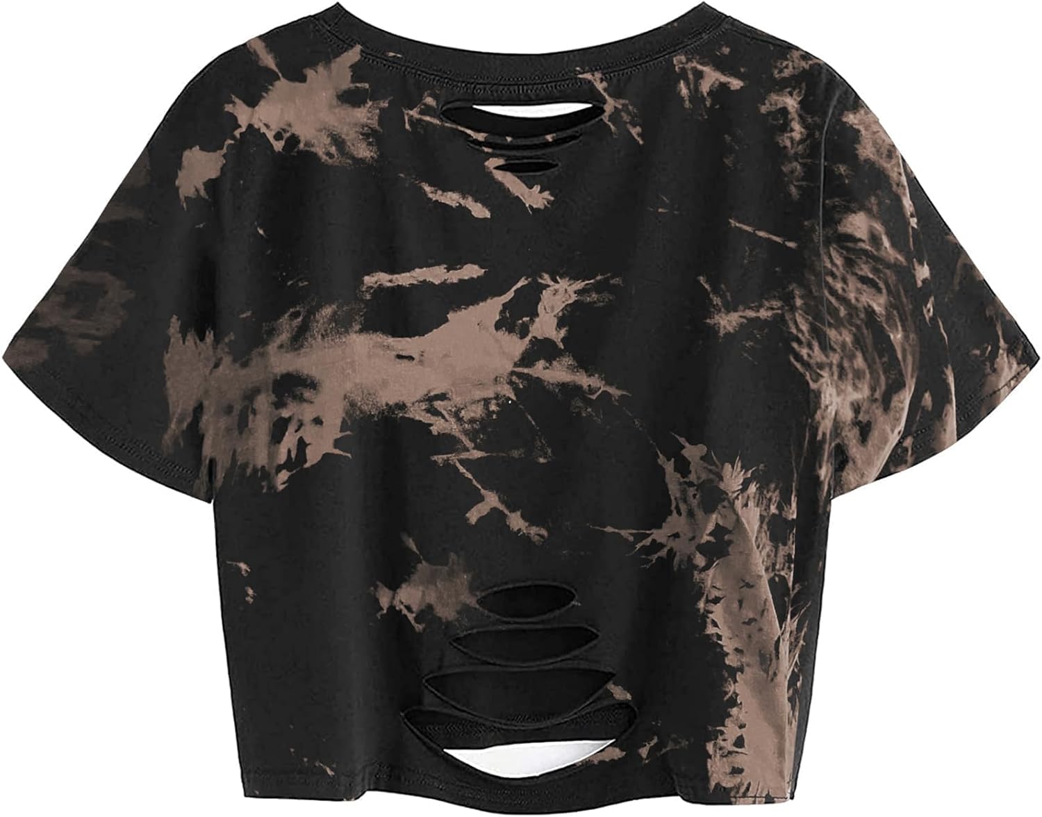 Avanova Women Skull Finger Graphic Distressed Tee Shirt Ripped Short Sleeve Crop Tops - Image 2