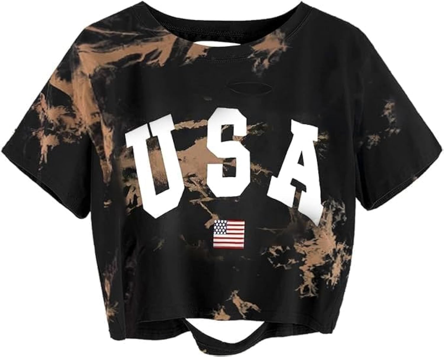 Avanova Women Skull Finger Graphic Distressed Tee Shirt Ripped Short Sleeve Crop Tops - Image 22