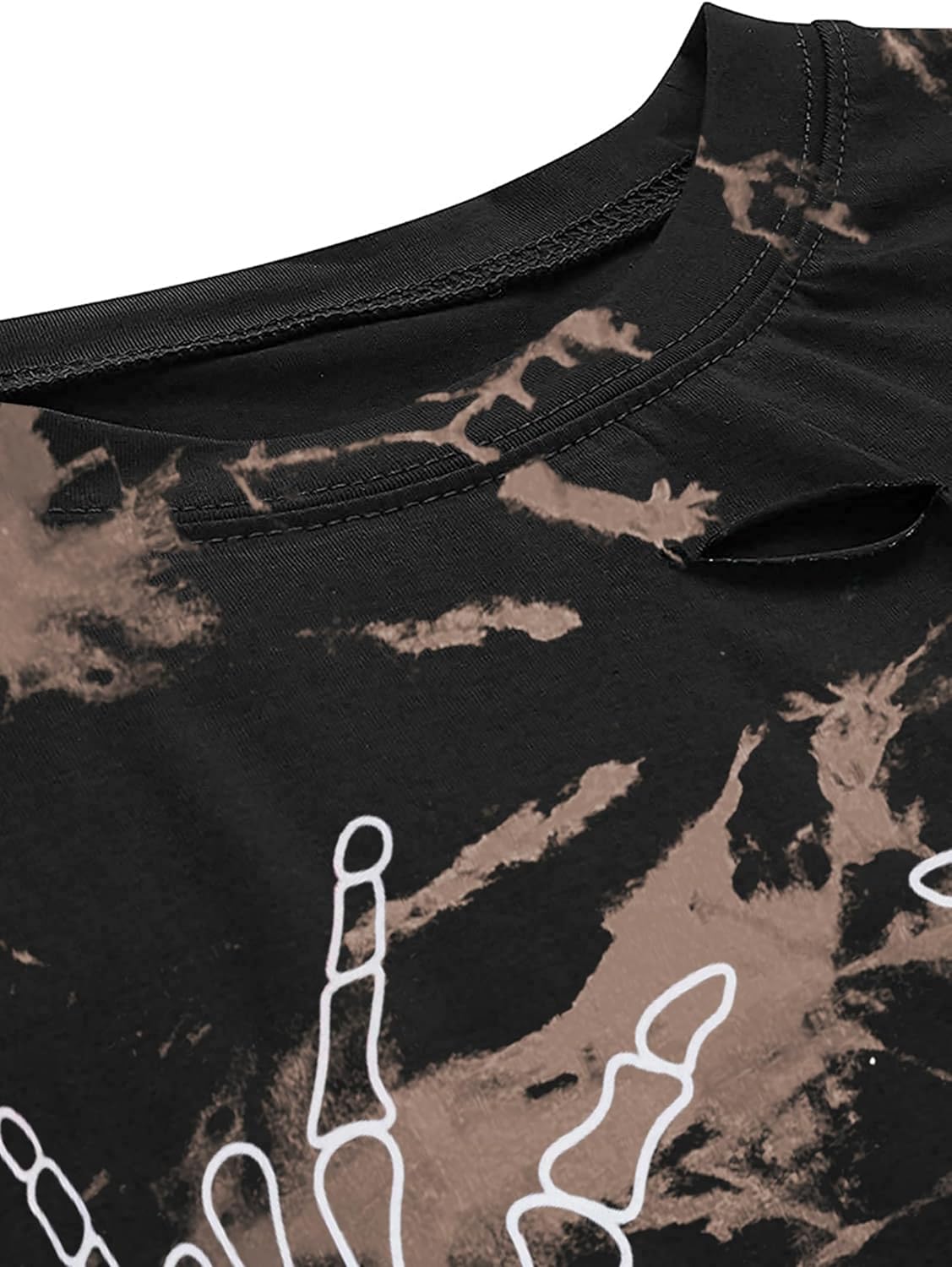 Avanova Women Skull Finger Graphic Distressed Tee Shirt Ripped Short Sleeve Crop Tops - Image 3