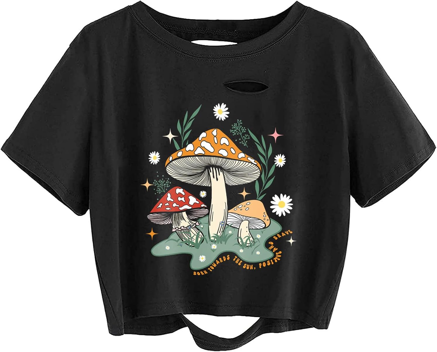 Avanova Women Skull Finger Graphic Distressed Tee Shirt Ripped Short Sleeve Crop Tops - Image 15