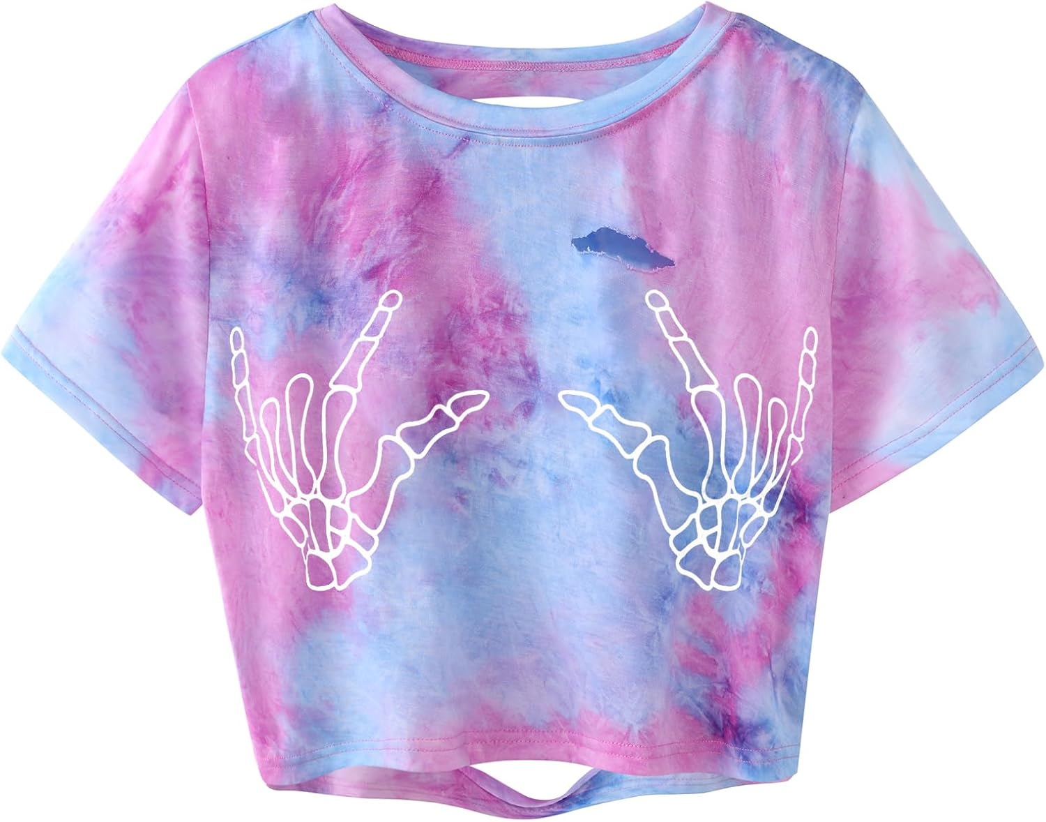 Avanova Women Skull Finger Graphic Distressed Tee Shirt Ripped Short Sleeve Crop Tops - Image 11