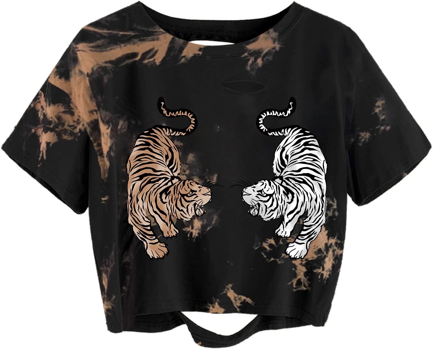 Avanova Women Skull Finger Graphic Distressed Tee Shirt Ripped Short Sleeve Crop Tops - Image 34