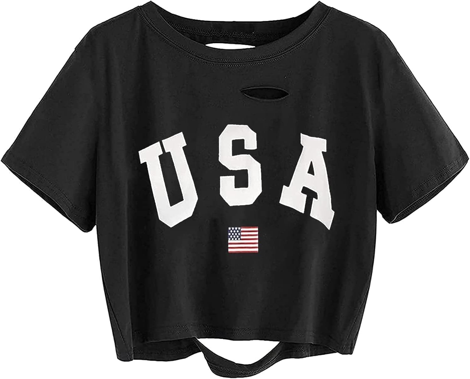 Avanova Women Skull Finger Graphic Distressed Tee Shirt Ripped Short Sleeve Crop Tops - Image 28