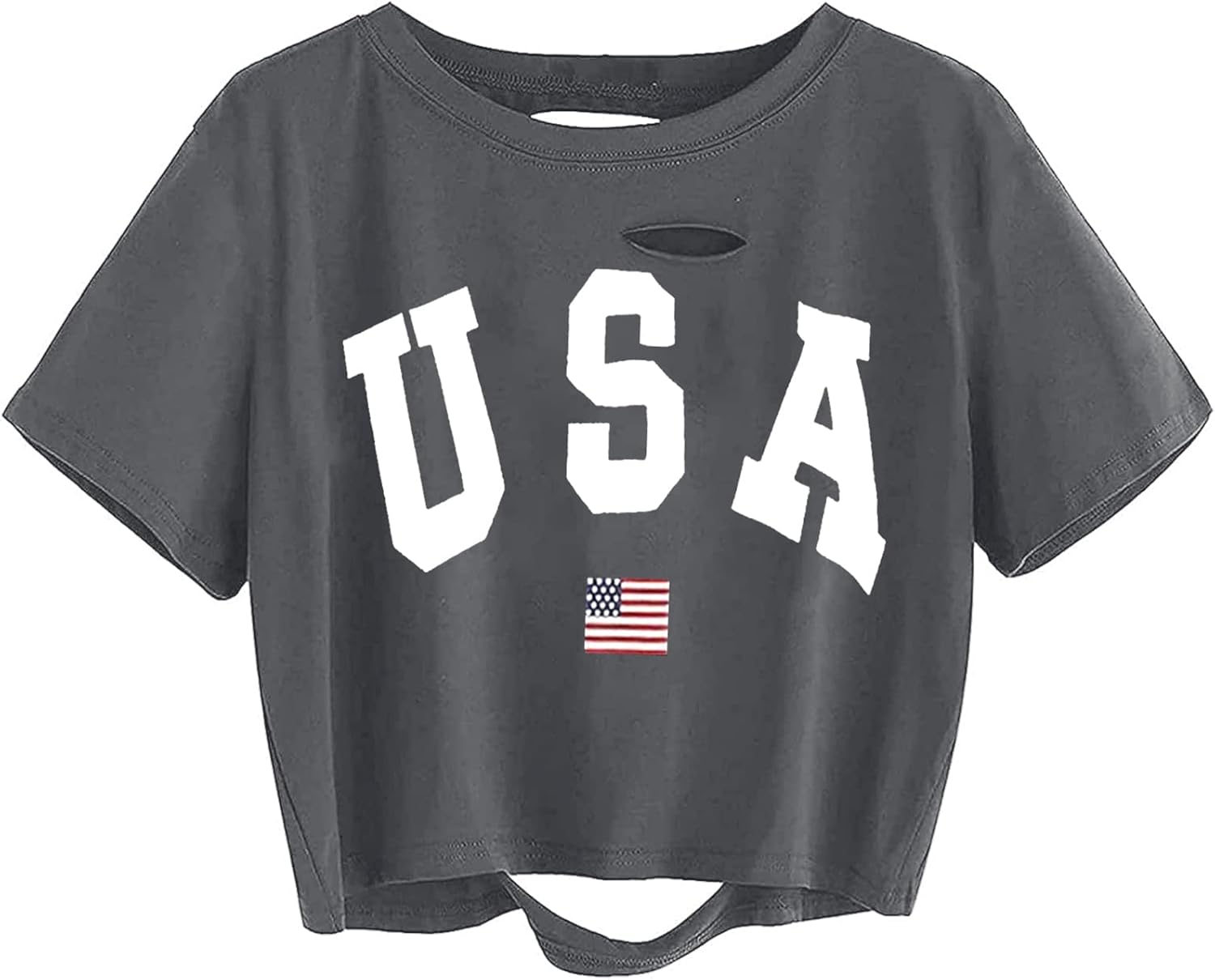 Avanova Women Skull Finger Graphic Distressed Tee Shirt Ripped Short Sleeve Crop Tops - Image 30