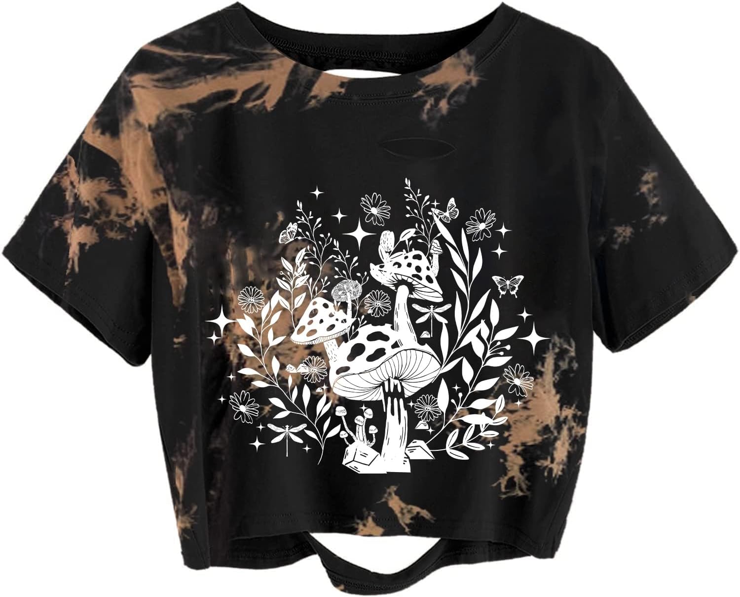 Avanova Women Skull Finger Graphic Distressed Tee Shirt Ripped Short Sleeve Crop Tops - Image 36