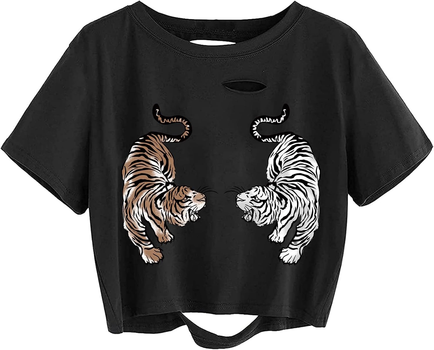 Avanova Women Skull Finger Graphic Distressed Tee Shirt Ripped Short Sleeve Crop Tops - Image 27