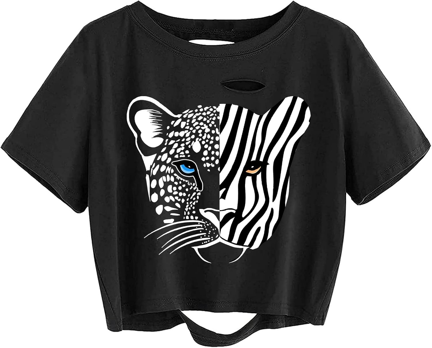 Avanova Women Skull Finger Graphic Distressed Tee Shirt Ripped Short Sleeve Crop Tops - Image 35