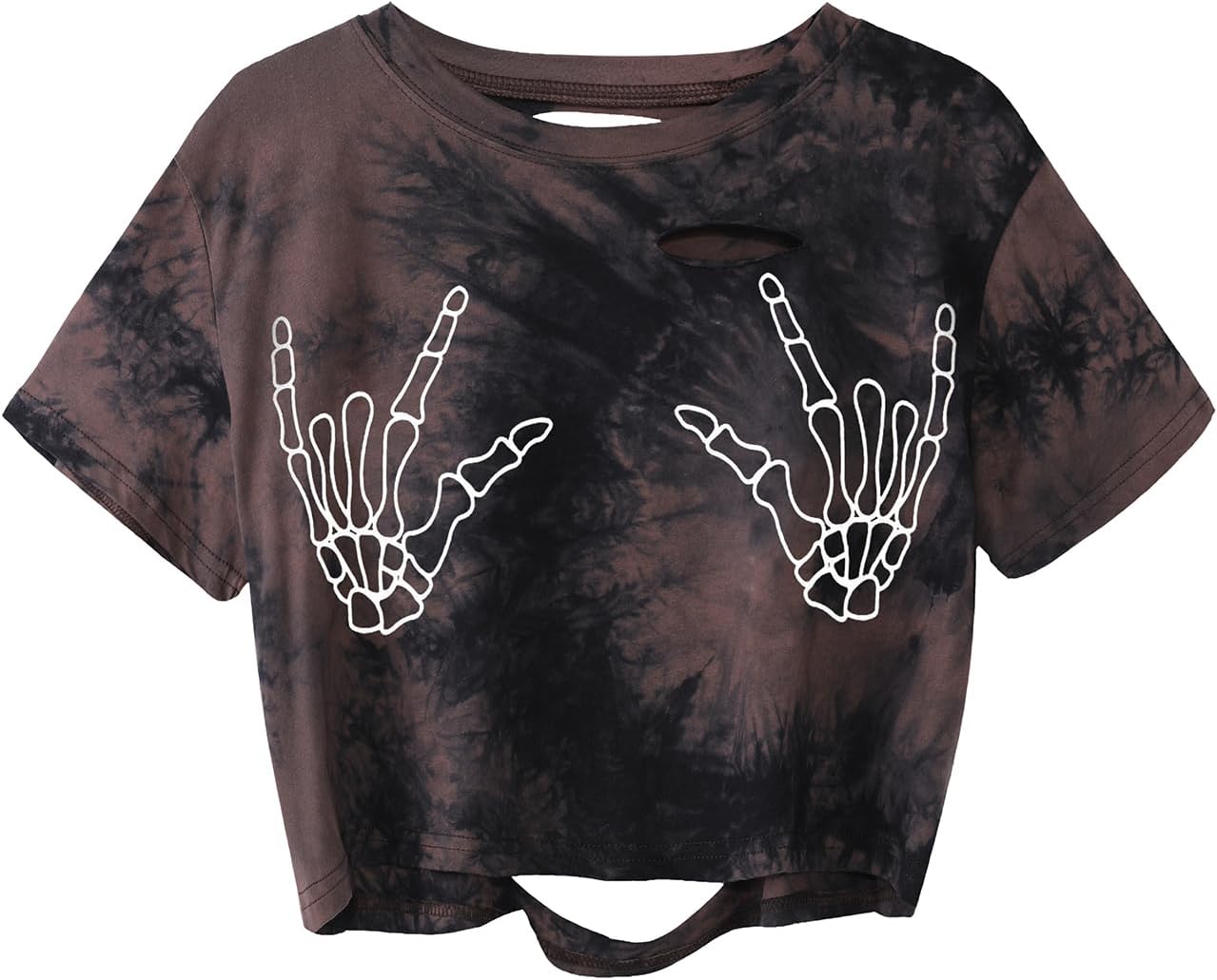 Avanova Women Skull Finger Graphic Distressed Tee Shirt Ripped Short Sleeve Crop Tops - Image 9