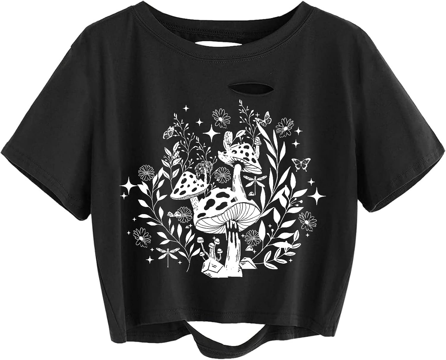 Avanova Women Skull Finger Graphic Distressed Tee Shirt Ripped Short Sleeve Crop Tops - Image 8