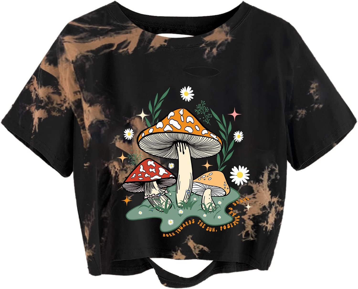 Avanova Women Skull Finger Graphic Distressed Tee Shirt Ripped Short Sleeve Crop Tops - Image 29