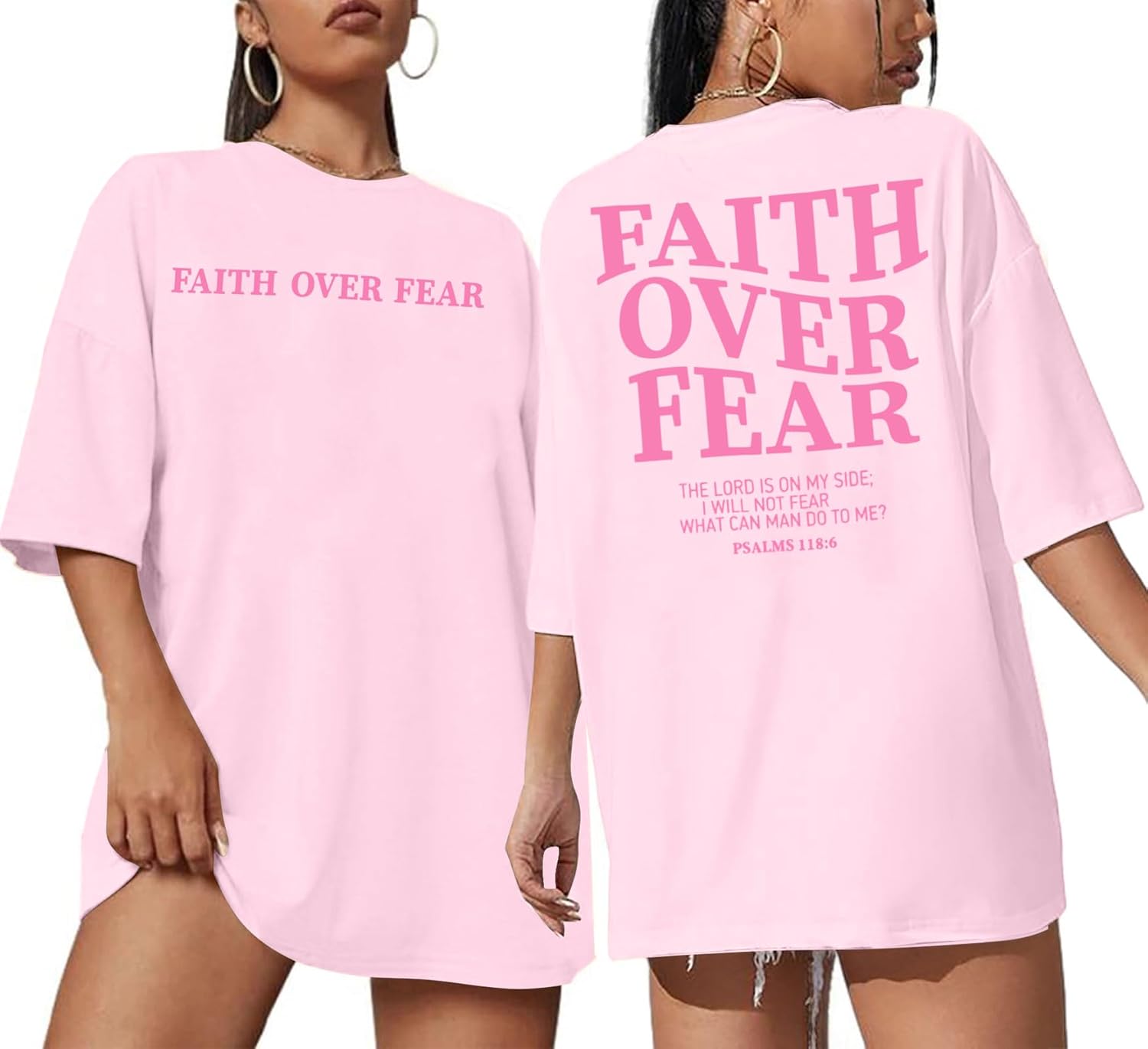 BANGELY Faith Over Fear Shirt Women Graphic Shirts Oversized Workout Gym Christian Religious Tees Drop Shoulder Tee Tops - Image 12