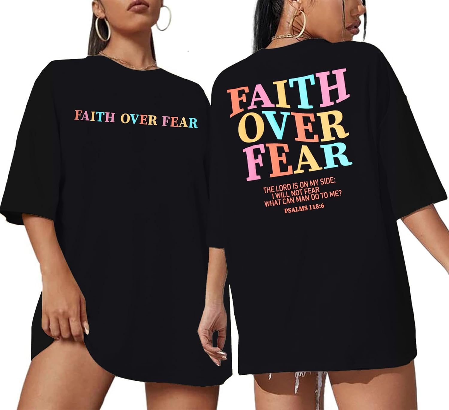 BANGELY Faith Over Fear Shirt Women Graphic Shirts Oversized Workout Gym Christian Religious Tees Drop Shoulder Tee Tops - Image 7