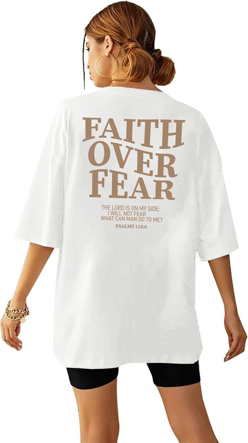 BANGELY Faith Over Fear Shirt Women Graphic Shirts Oversized Workout Gym Christian Religious Tees Drop Shoulder Tee Tops - Image 15